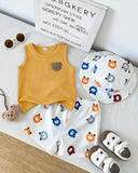 Baby Boy 2pc Yellow Bear Graphic Tank Top, Bear Print Shorts & Matching Hat