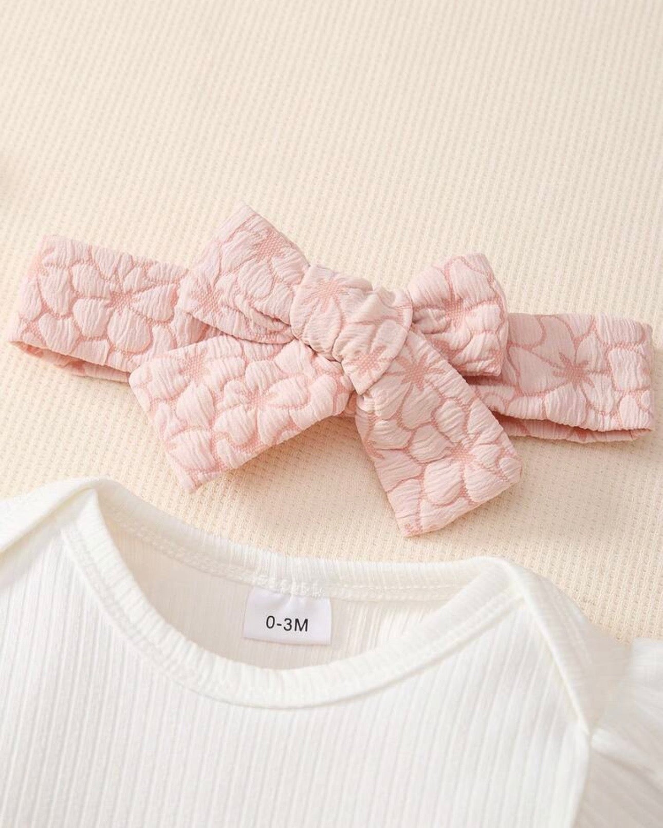 3PCS Baby Girl White Bodysuit, Pink Suspender Dress & Headband Set