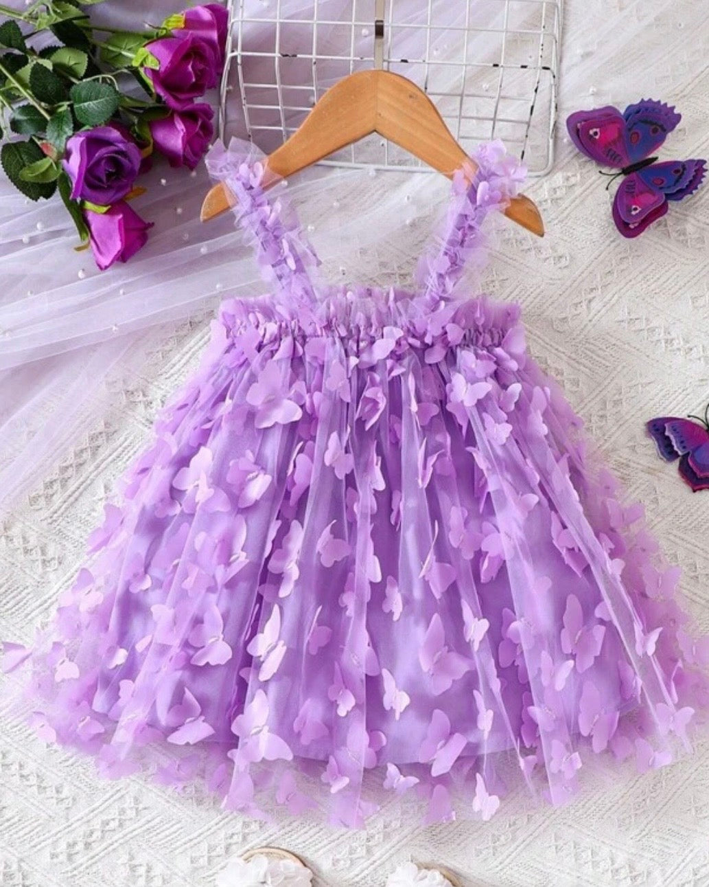 Baby Girl’s Purple Butterfly Applique Stylish Tiered Dress