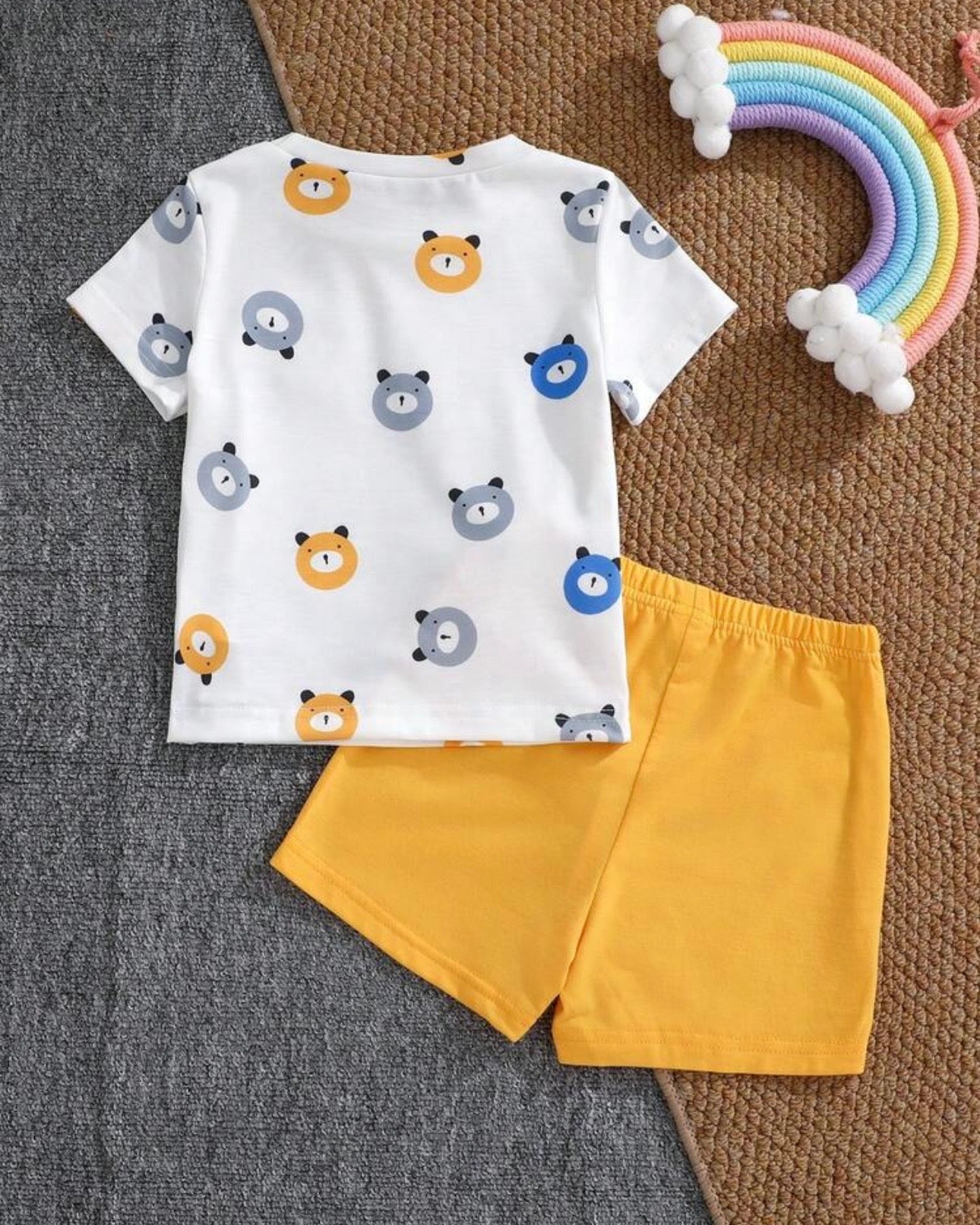 Baby Boy Bear White & Yellow Ribbed Summer Set