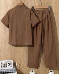 Tween Boys Brown Textured Shirt & Trouser Set