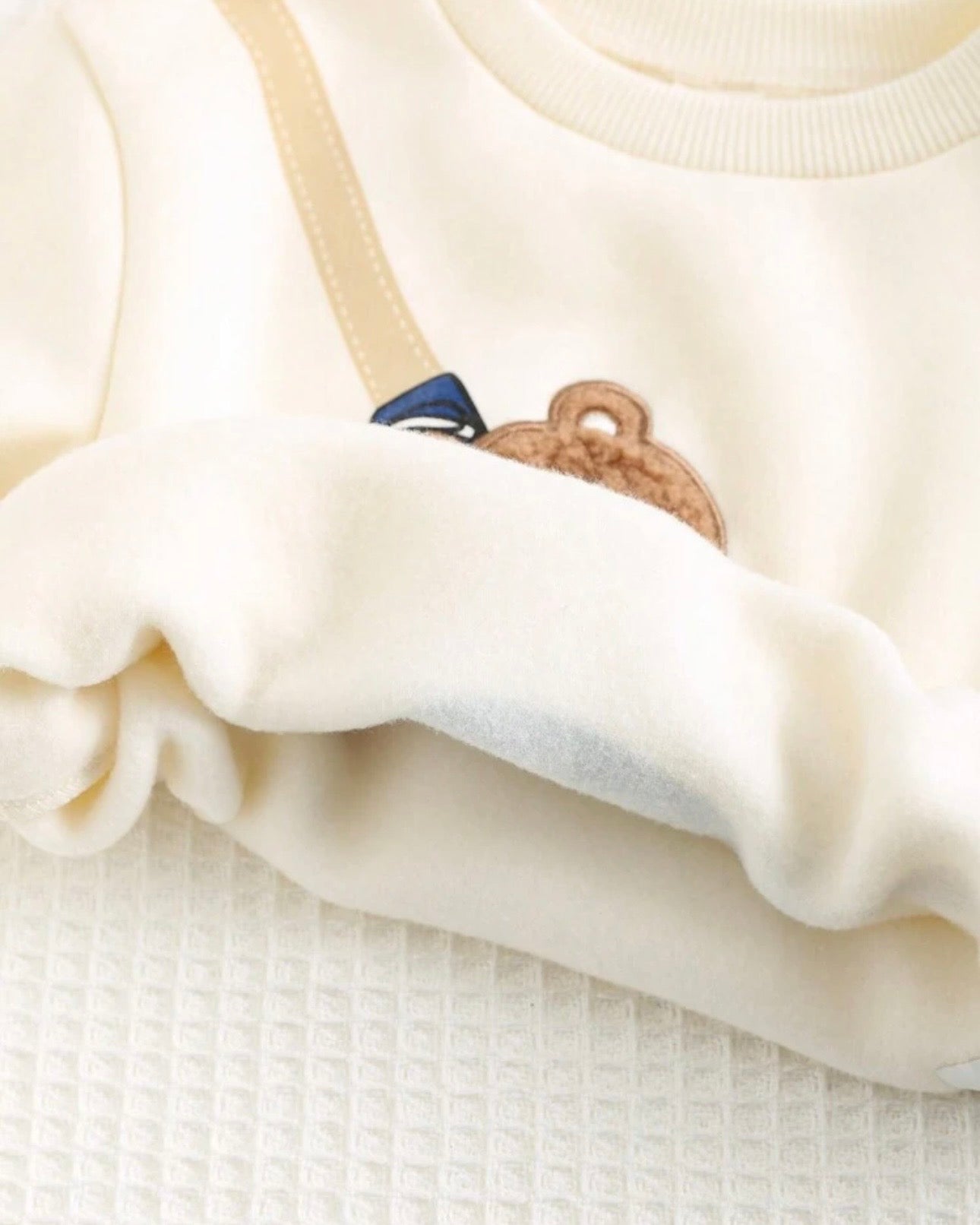 2pcs Baby Boy Bear Round Neck Hoodie And Blue Pants Set