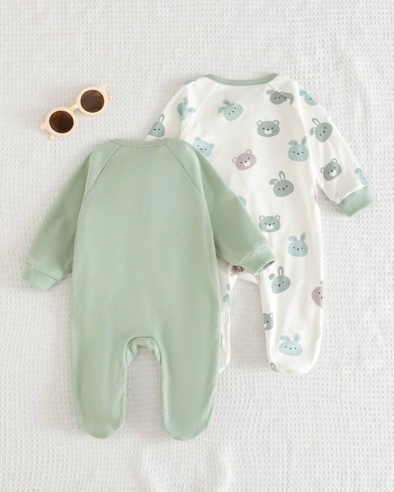2-Piece Newborn Bear Green Winter Romper Set