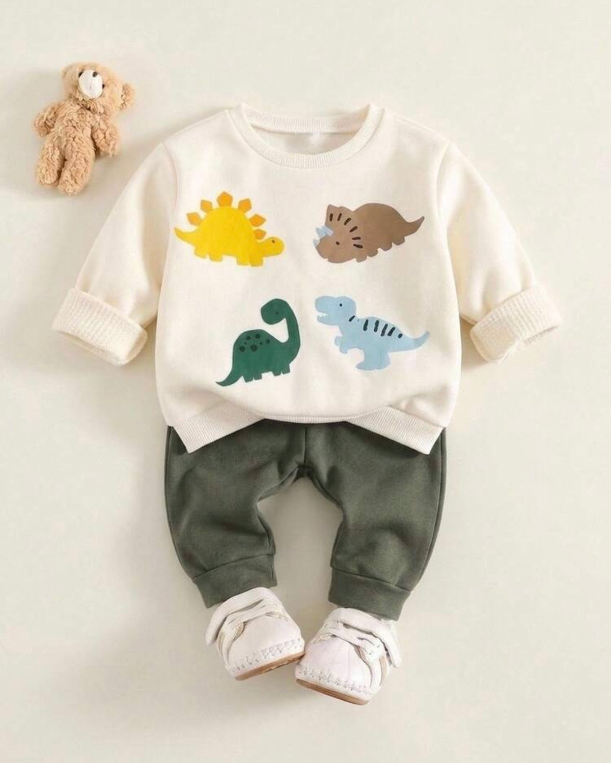 2pcs Baby Boy Animals Printed  Round Neck Shirt And Blue Pants Set