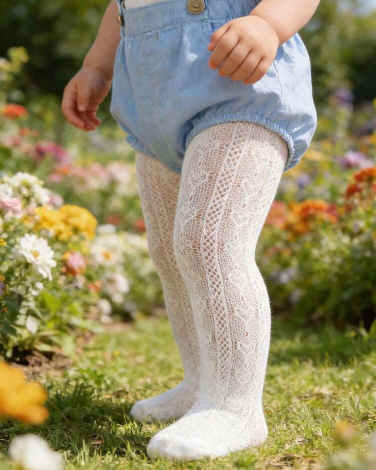 Baby Girls White Heart Mesh Thigh High Leggings
