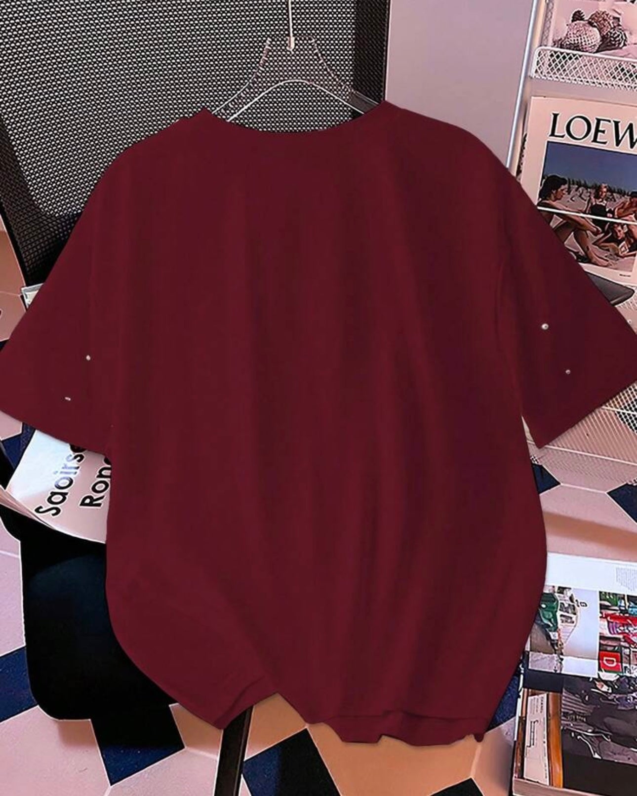 Women’s Burgundy Colour Beaded T-Shirt