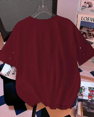 Women’s Burgundy Colour Beaded T-Shirt