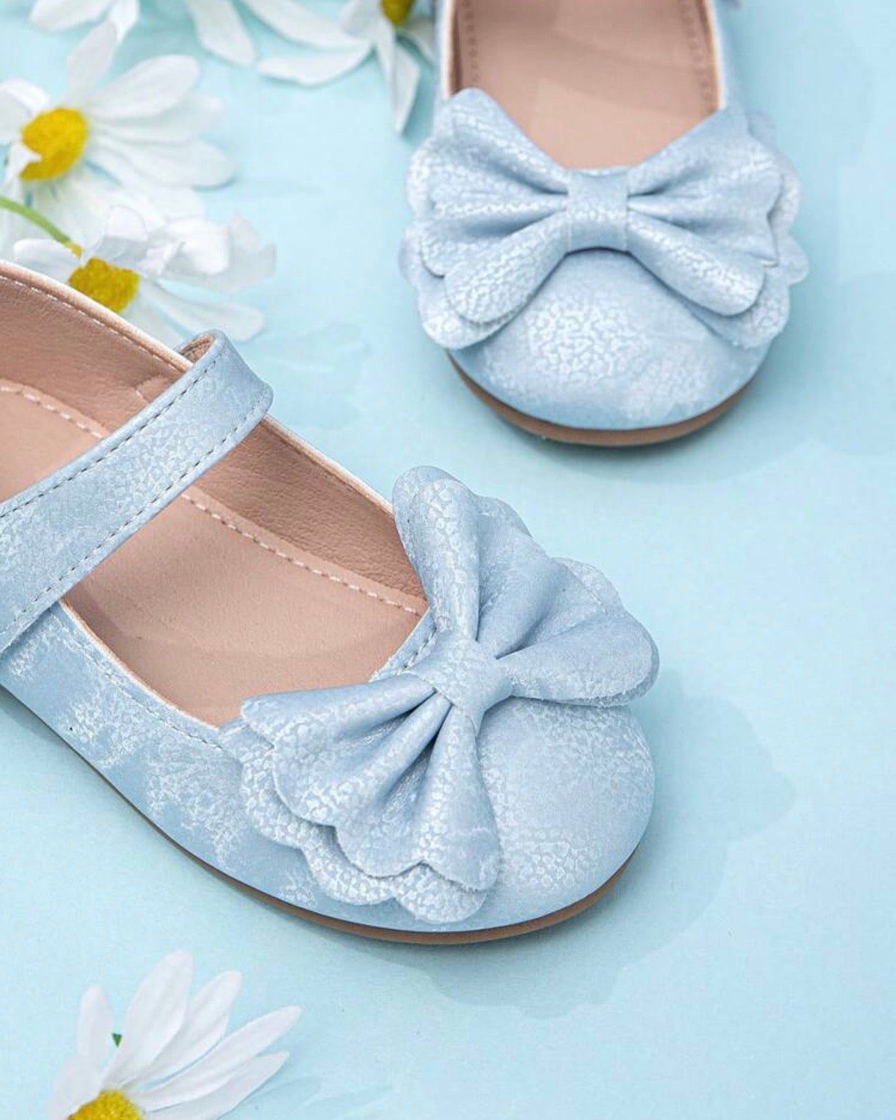 Kids' Blue Flat Shoes With Bow Decoration, Cute And Charming