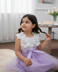 Kids Girls 3D Purple Floral Mesh Sleeveless Summer Party Dress
