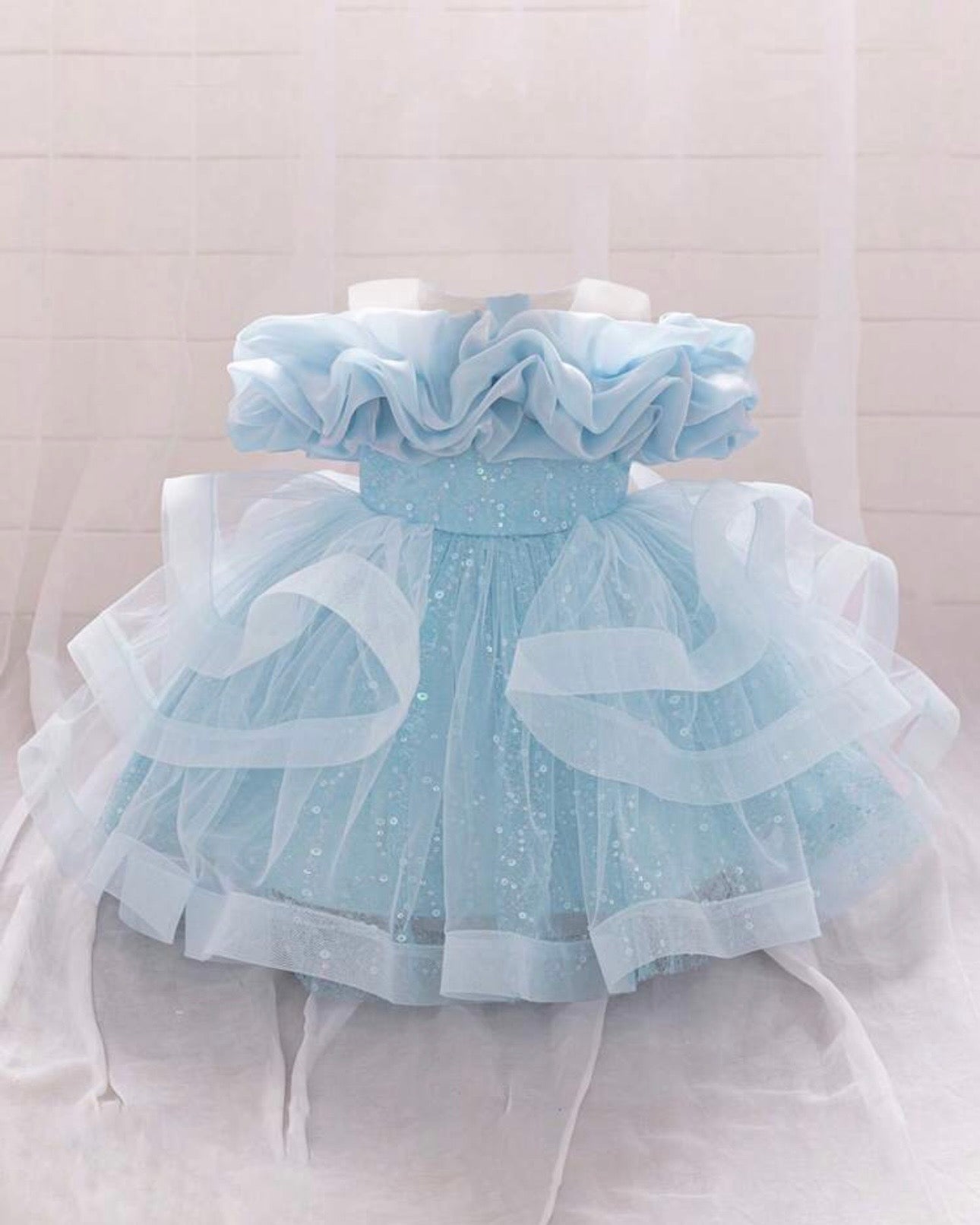 Girls Ice Blue Sequin Mesh Tutu Princess Dress
