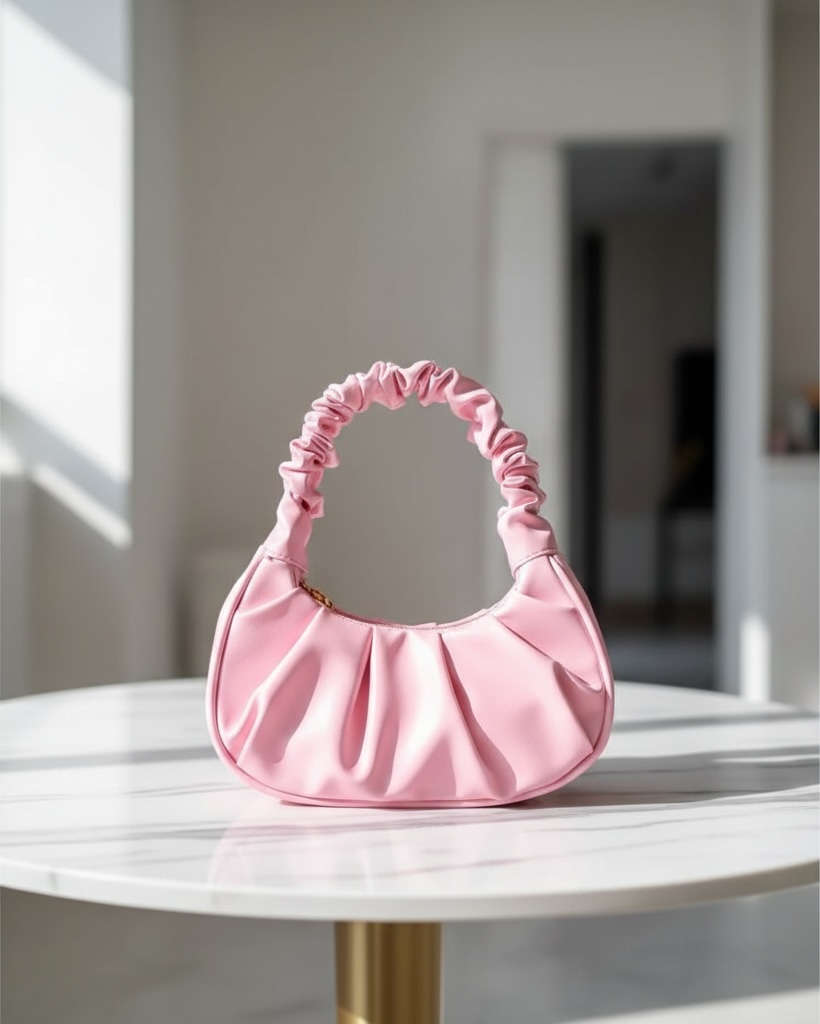 Pink Cloud Handbag for Women – Pleated Shoulder Bag