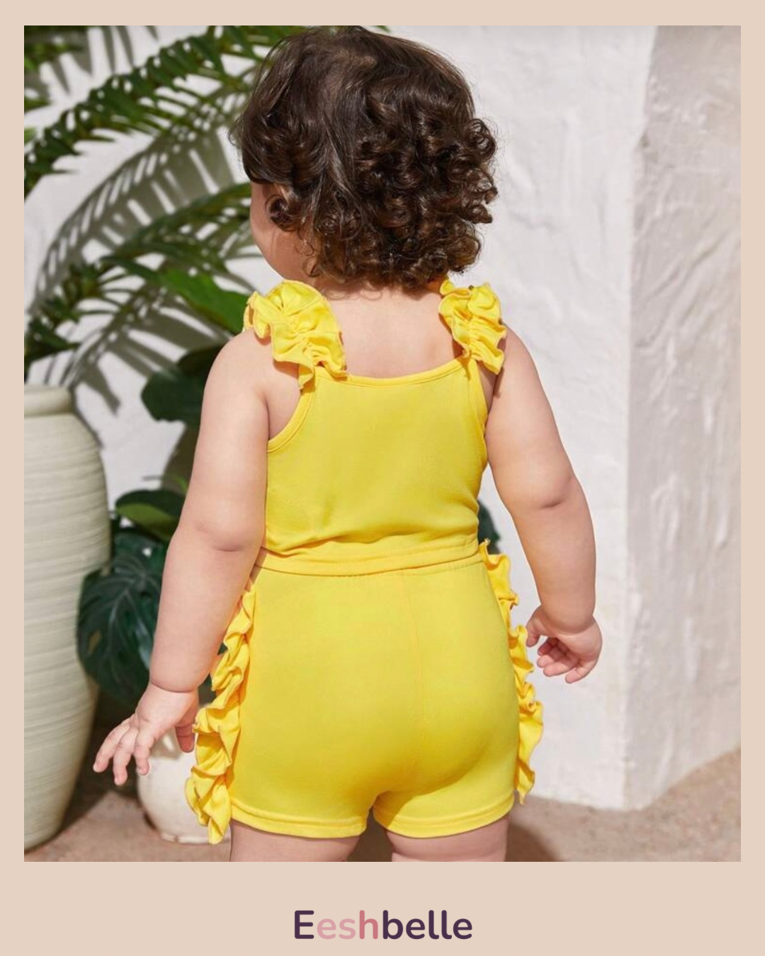Yellow Knit Camisole Top And Elastic Waist Shorts Set