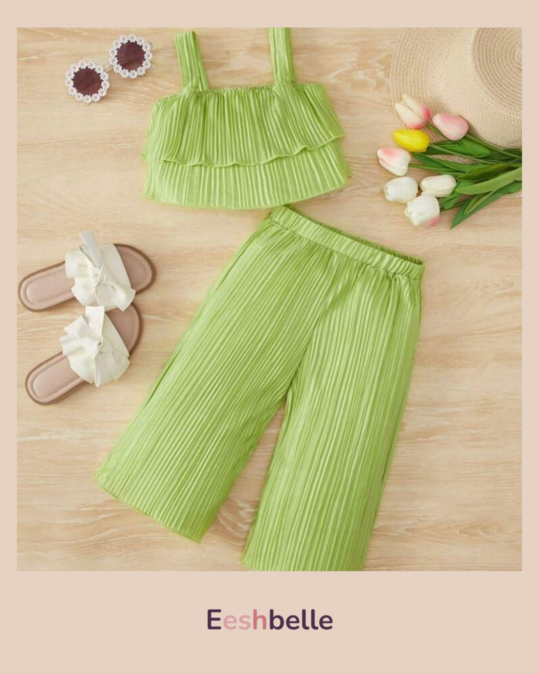 Ruffled Top & Wide-Leg Pants Set