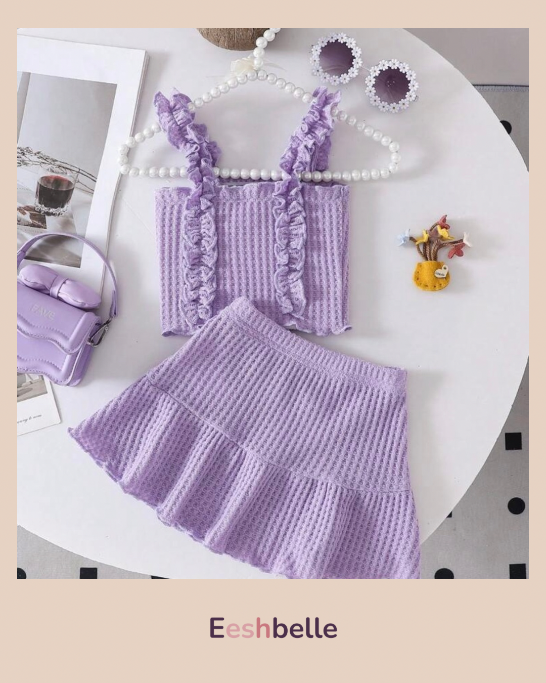 Purple Strap Top & Skirt Set