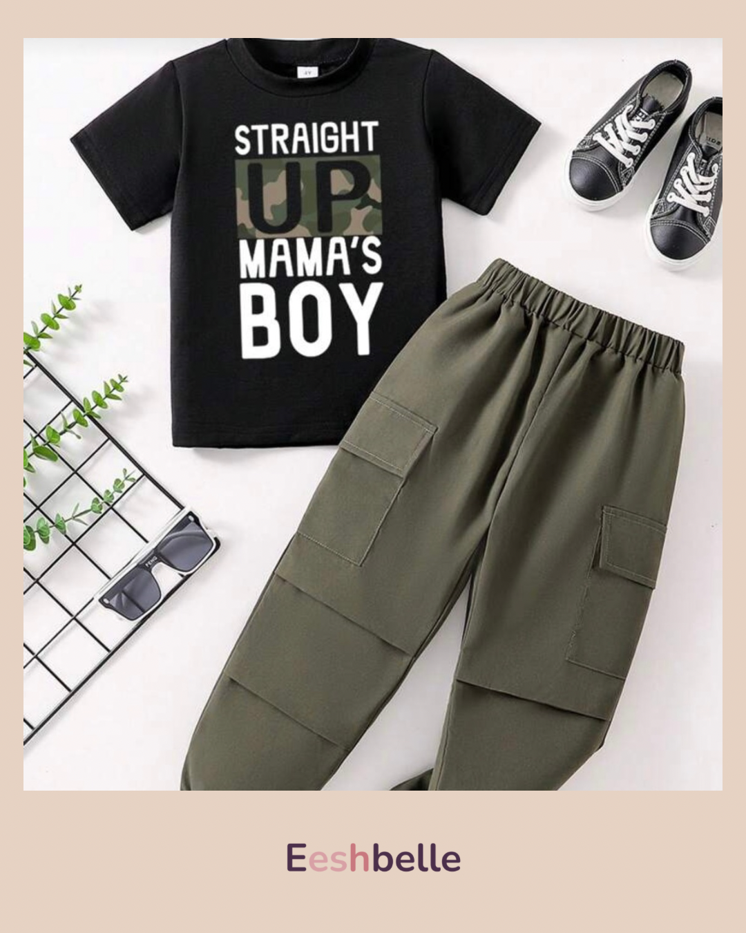 2pcs Boys T-Shirt and Cargo Pants Set