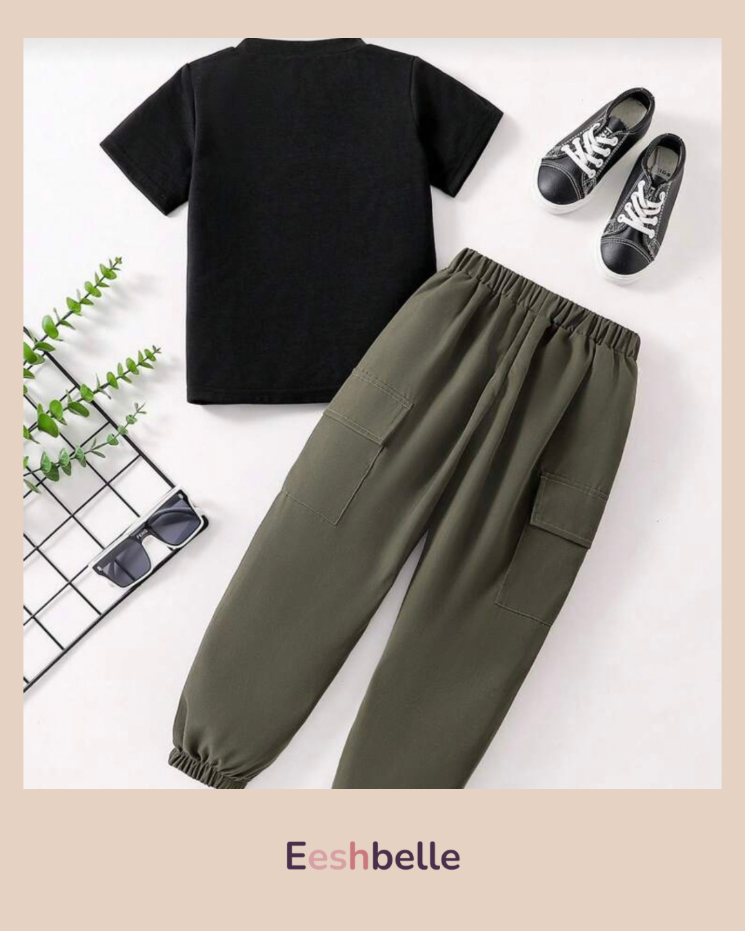 2pcs Boys T-Shirt and Cargo Pants Set