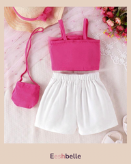 Pink Flower Top & White Bow Skirt