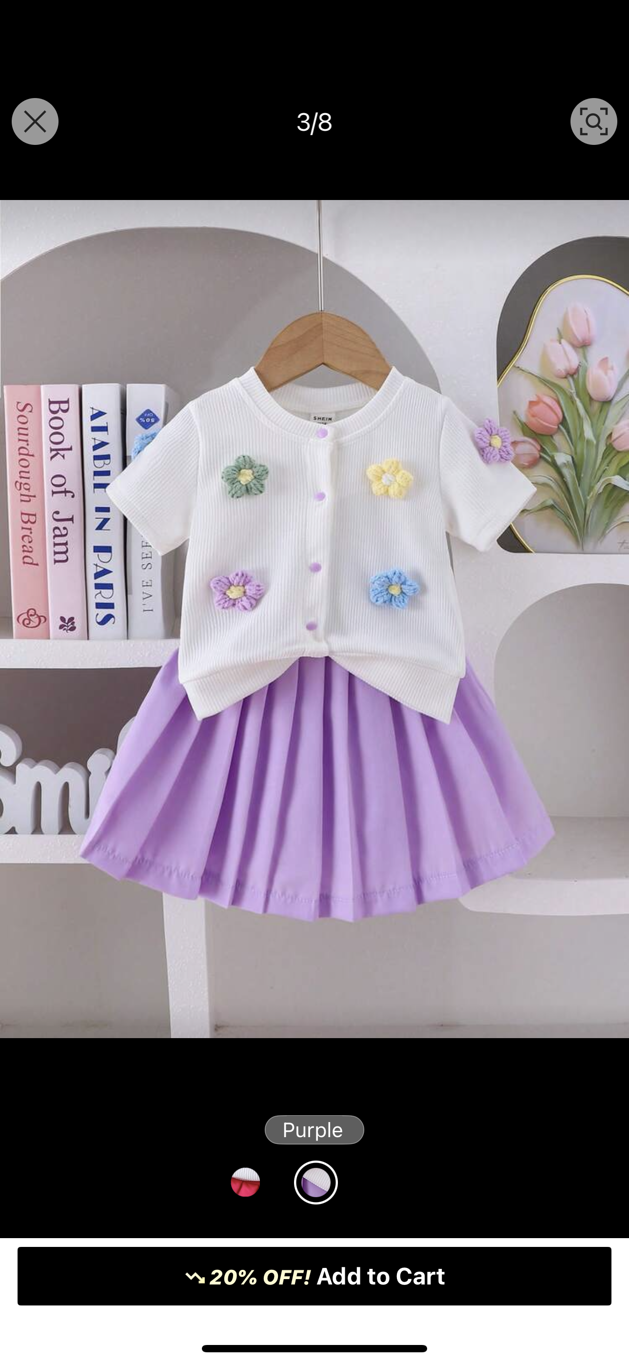 Embroidered Knit Top & Pleated Skirt Set