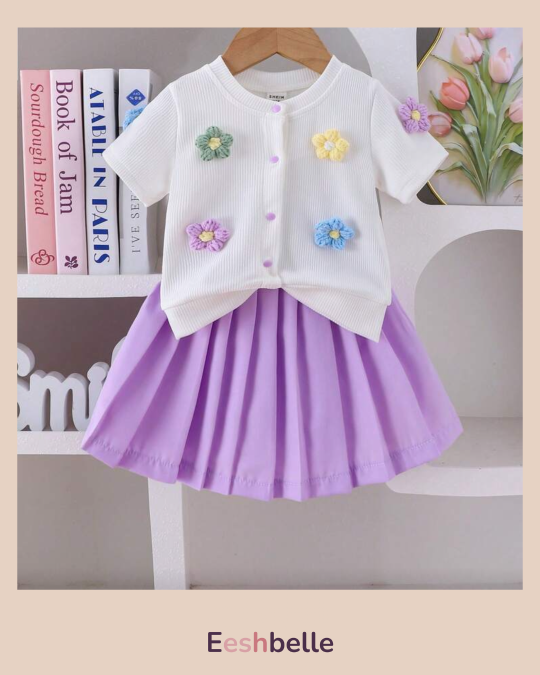 Embroidered Knit Top & Pleated Skirt Set