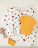 Newborn Baby Boy Bear Print Starter Set – 5 Pieces