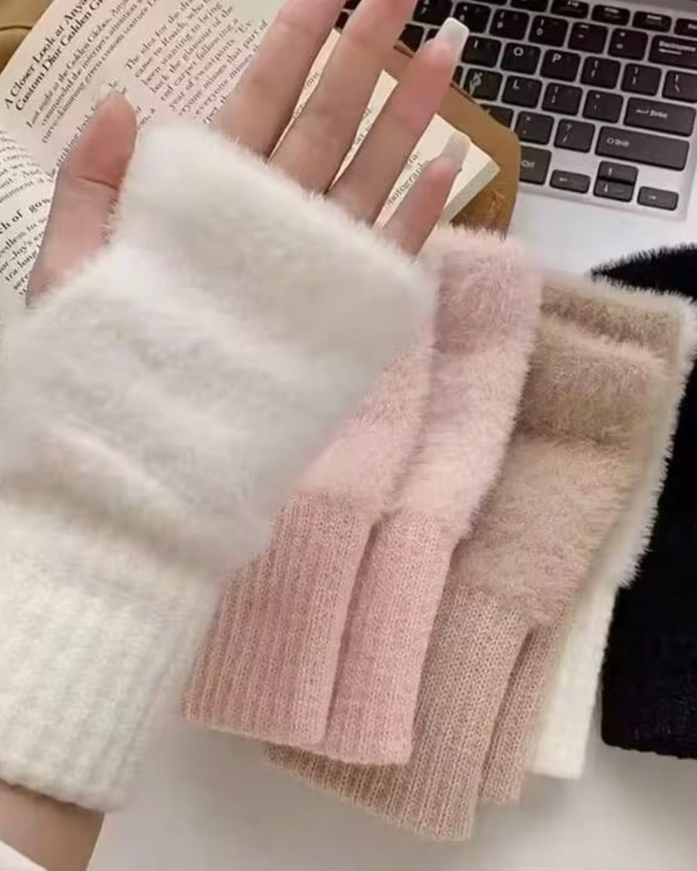 Women’s Soft Plush Fingerless Gloves – Faux Mink Fur Arm Warmers
