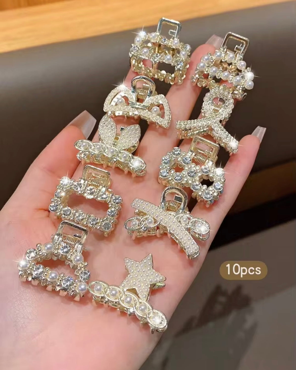 10-Piece Alloy Rhinestone & Faux Pearl Hair Clip Set