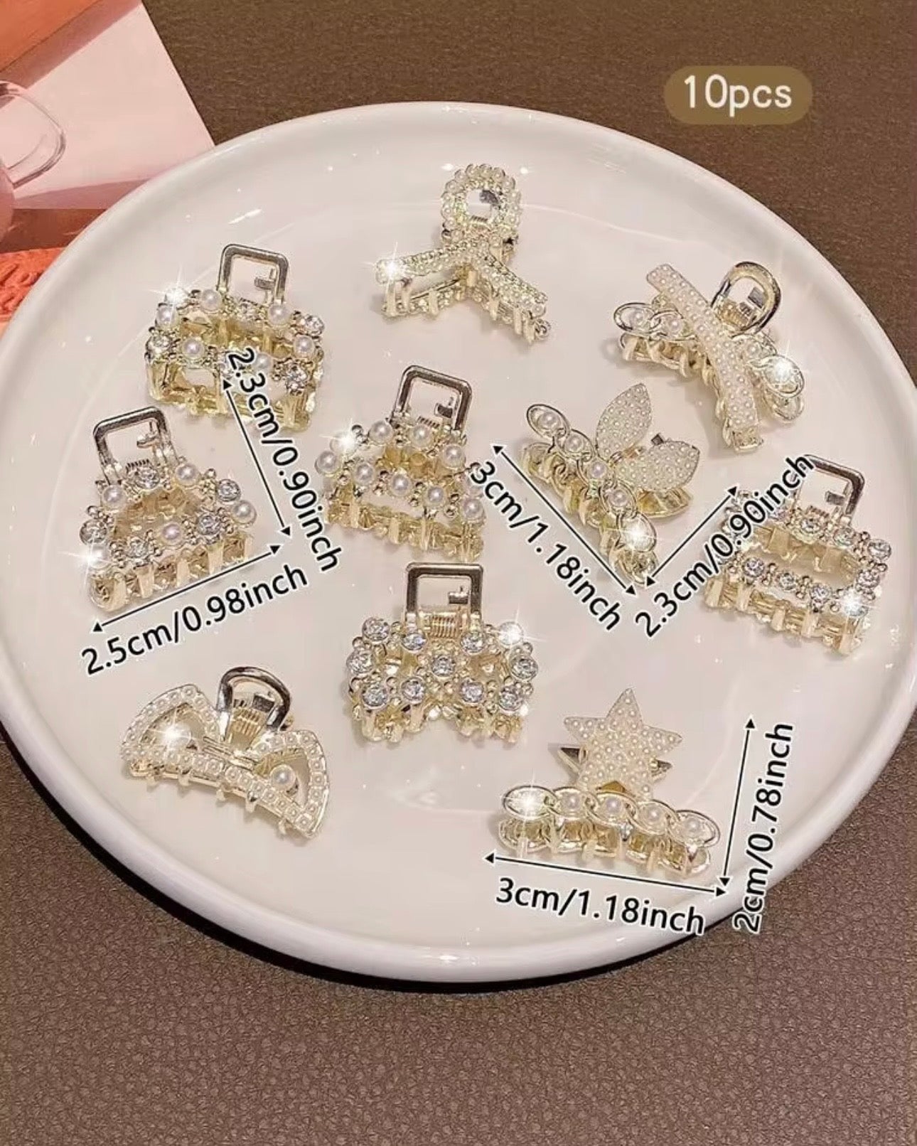 10-Piece Alloy Rhinestone & Faux Pearl Hair Clip Set