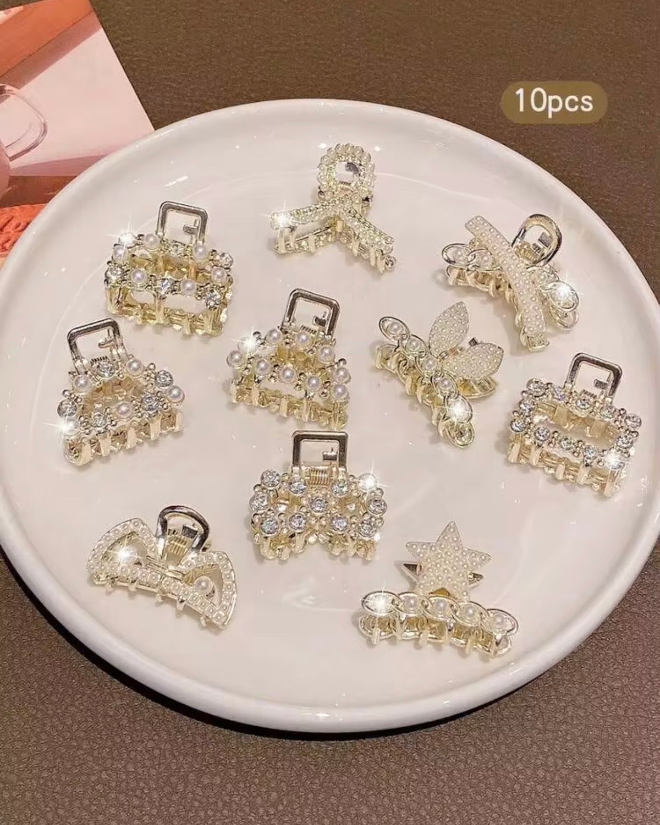 10-Piece Alloy Rhinestone & Faux Pearl Hair Clip Set