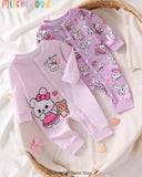 2-Piece Newborn Baby Girl Rabbit Print Jumpsuit Set – Light Purple