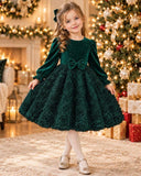 Girls’ Emerald Green Elegant Sequin Velvet Princess Dress