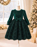 Girls’ Emerald Green Elegant Sequin Velvet Princess Dress