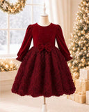 Girls’ Red Elegant Sequin Velvet Princess Dress