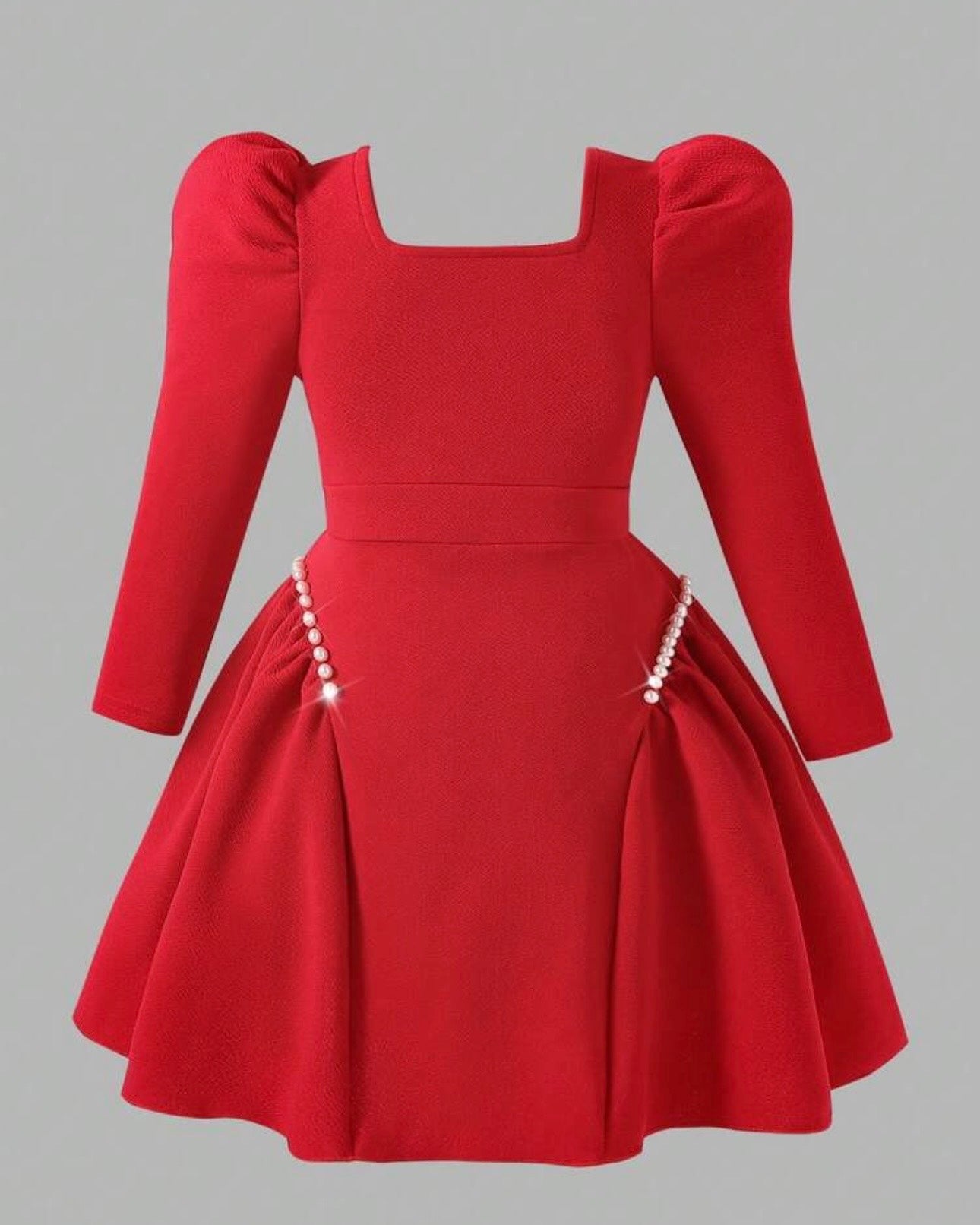 Baby Blue Textured Knit Dress with Beaded Details