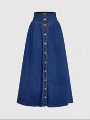 Fashionable Casual Wide Waistband Open Front Denim A-Line Skirt