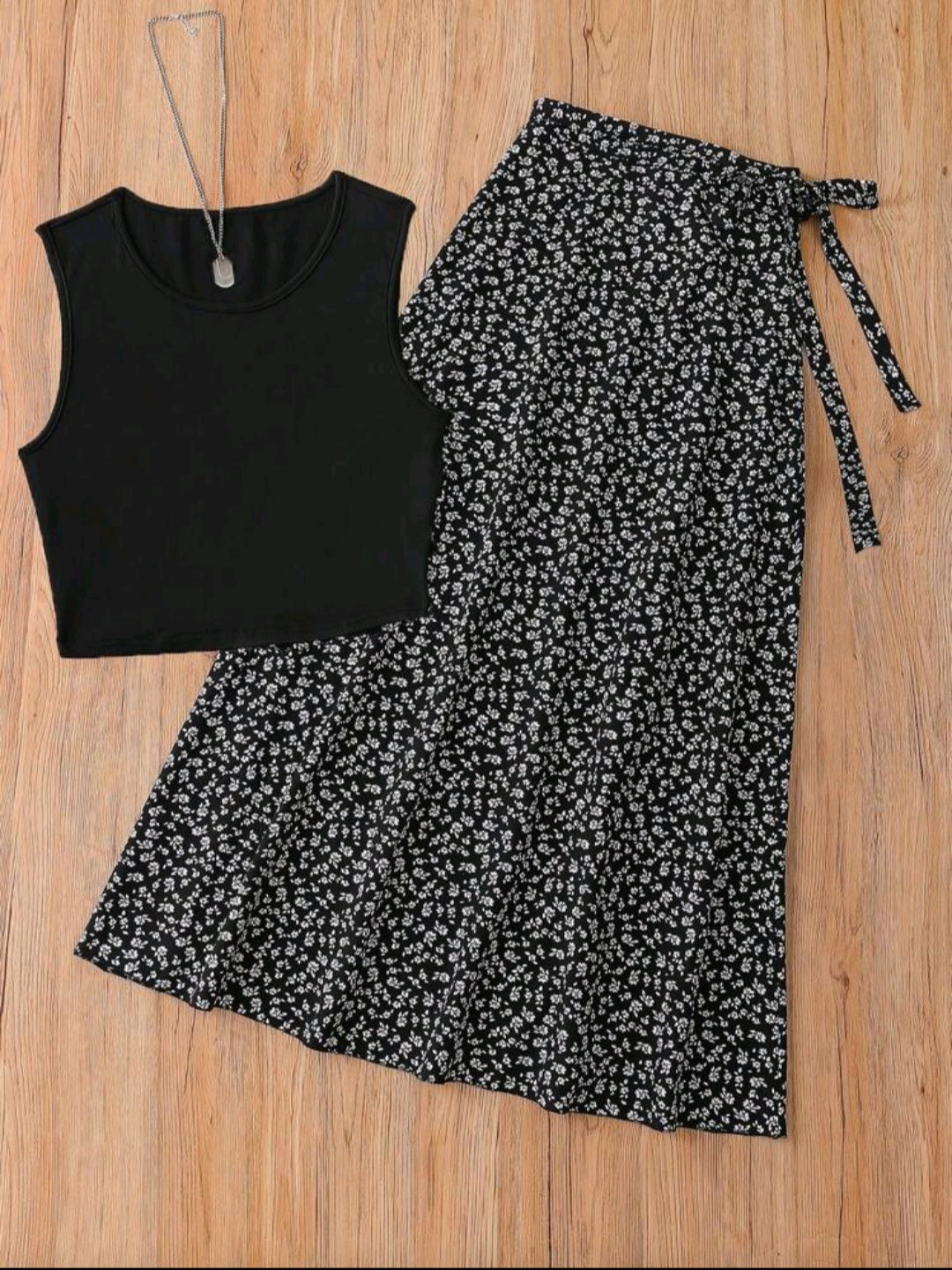 Women French Elegant Vintage Print Crop Top & Skirt Set – Spring/Summer
