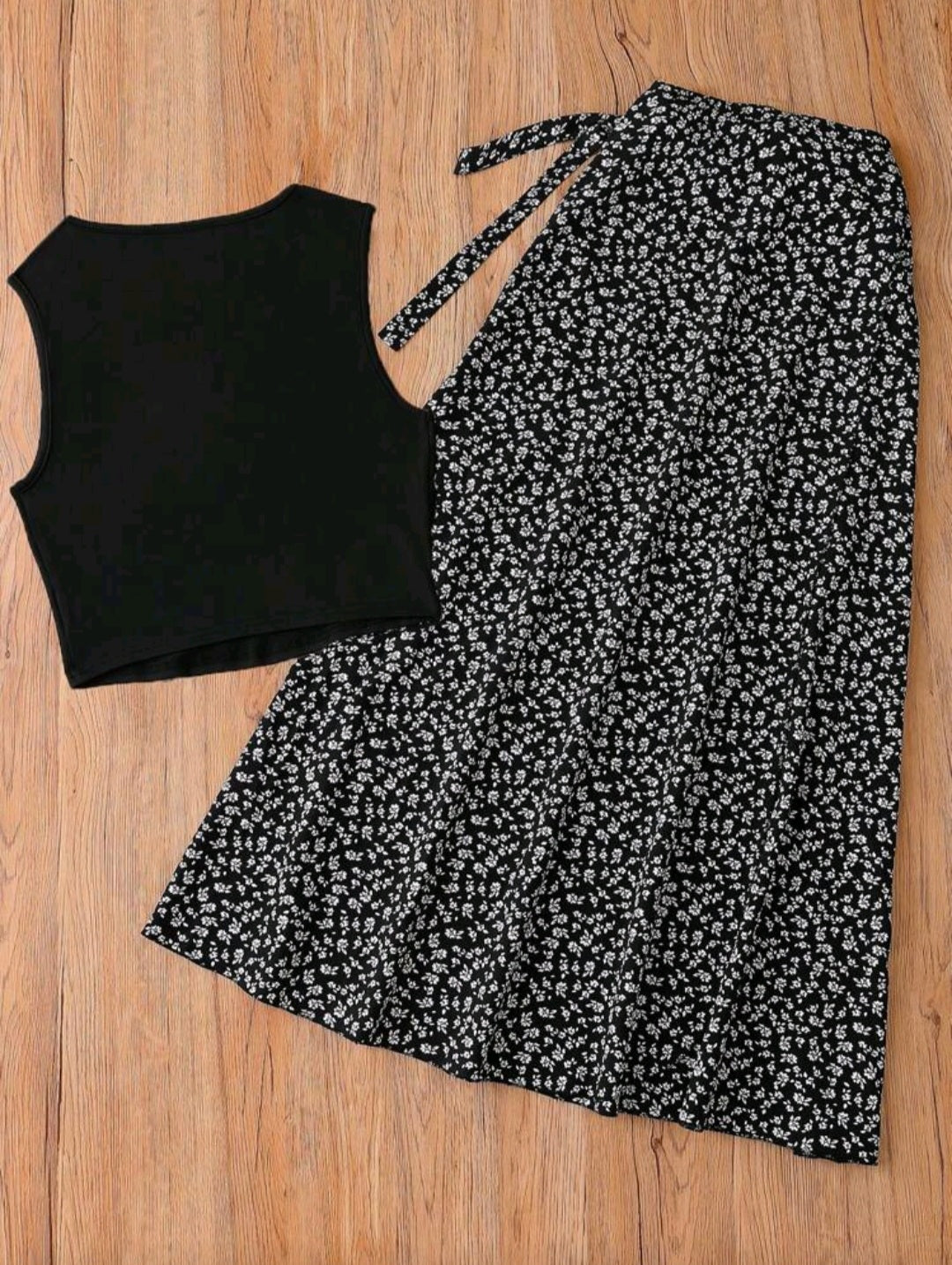 Women French Elegant Vintage Print Crop Top & Skirt Set – Spring/Summer
