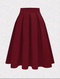 Women Casual Pleated A-Line Black Skirt