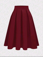 Women Casual Pleated A-Line Black Skirt