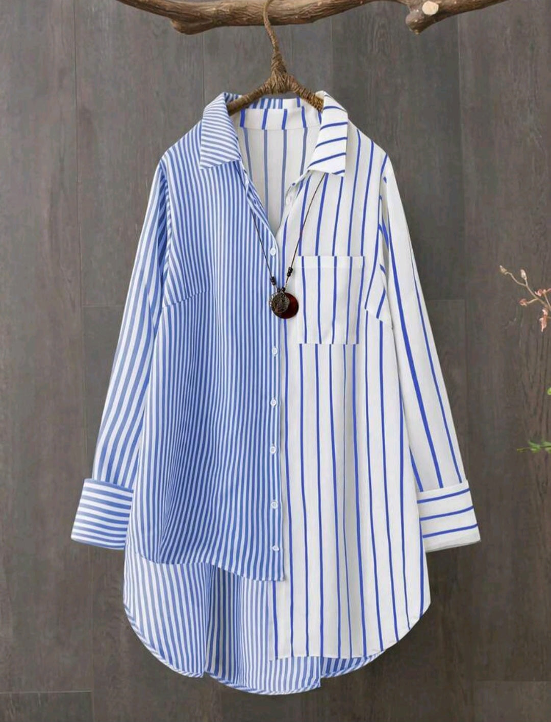 Plus Size Women Striped Full Sleeve Loose Shirt - Fall