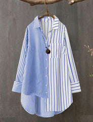 Plus Size Women Striped Full Sleeve Loose Shirt - Fall