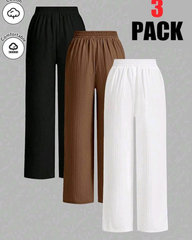 3Pcs Summer Solid Color Waist-Tie Wide Leg Casual Work Pants Set