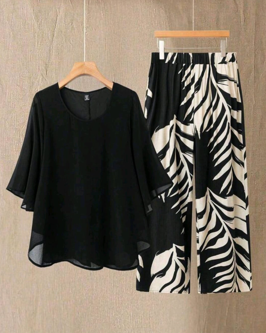 2pcs Chiffon Batwing Sleeve Set – Elegant & Flowy Outfit
