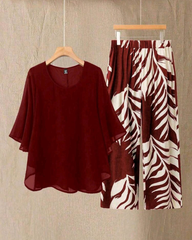 2pcs Chiffon Batwing Sleeve Set – Elegant & Flowy Outfit