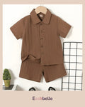 1 Set Young Boy Solid Color Stylish Front Button Short Sleeve Shirt & Shorts Casual Suit