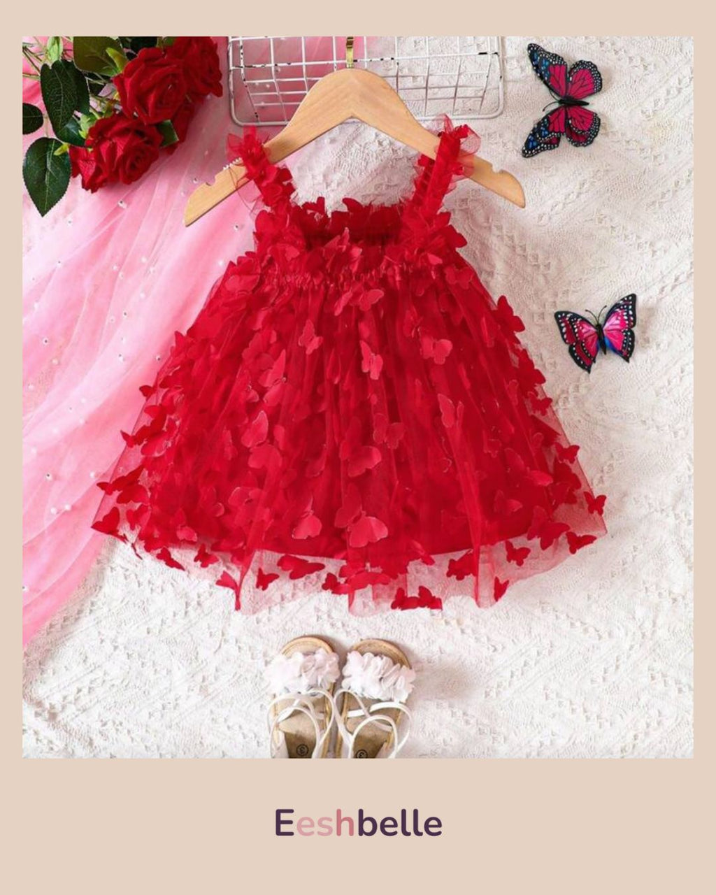 Baby Girl’s Butterfly Applique Stylish Tiered Dress (Straps)