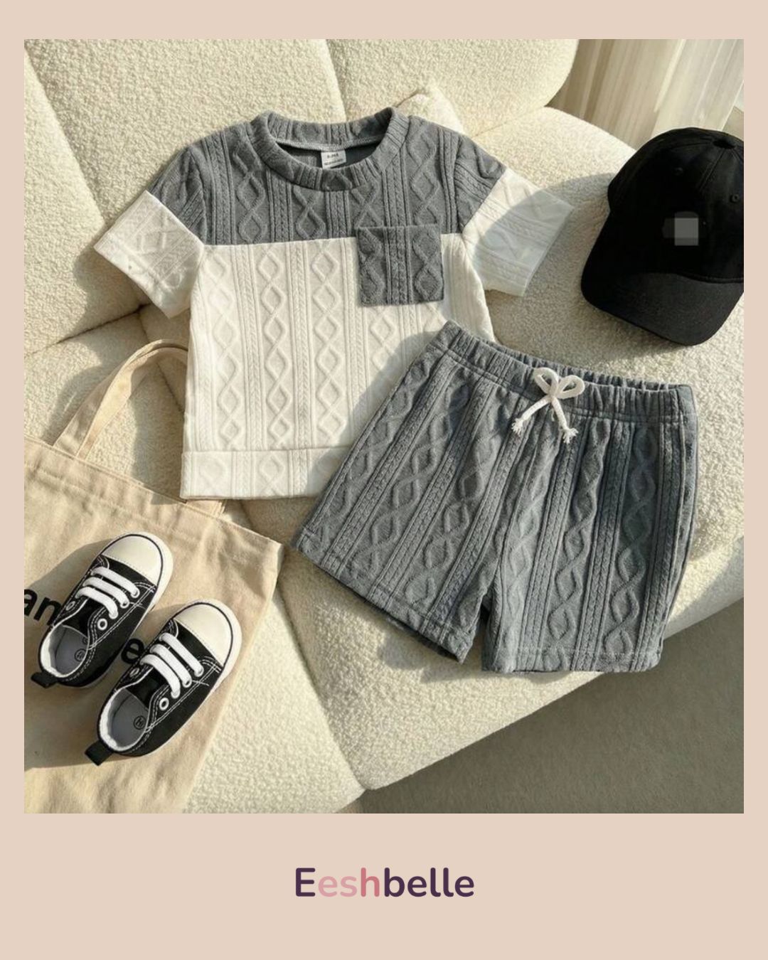 Baby Boy Grey & White T-Shirt & Shorts Set