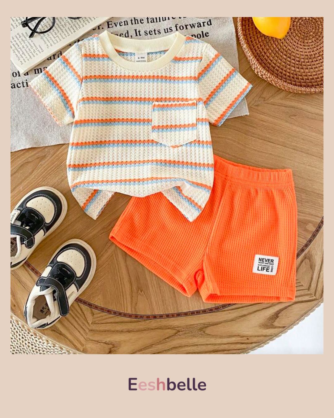 Striped Waffle Knit Fabric T-Shirt & Shorts Set – Baby Boy