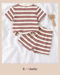 Baby Boy Boack Striped Waffle Knit Fabric T-Shirt & Shorts Set