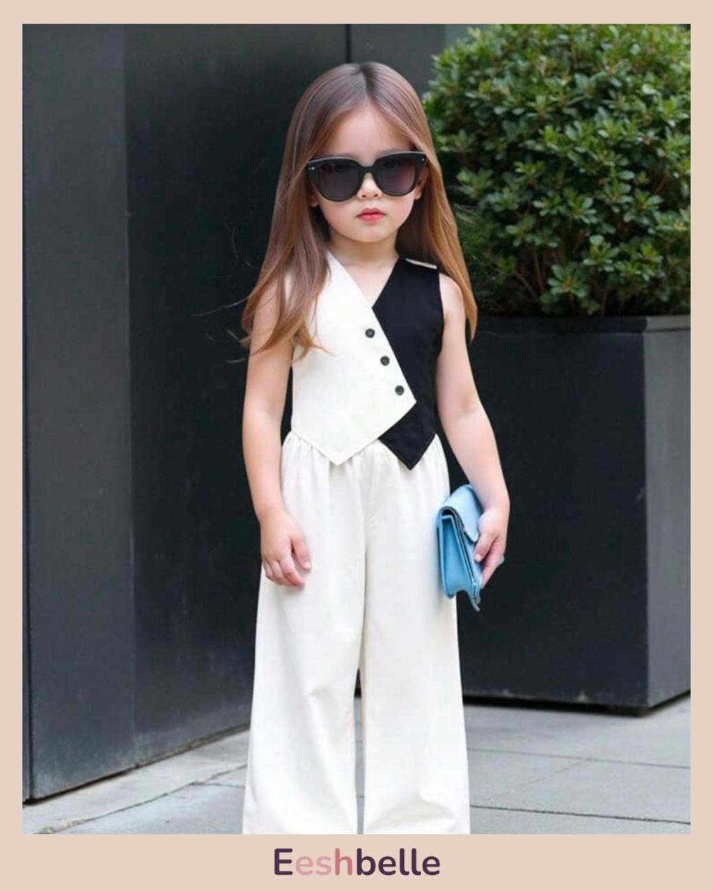 Summer Girls Black & White Patchwork Camisole and Dress Set – 2pcs