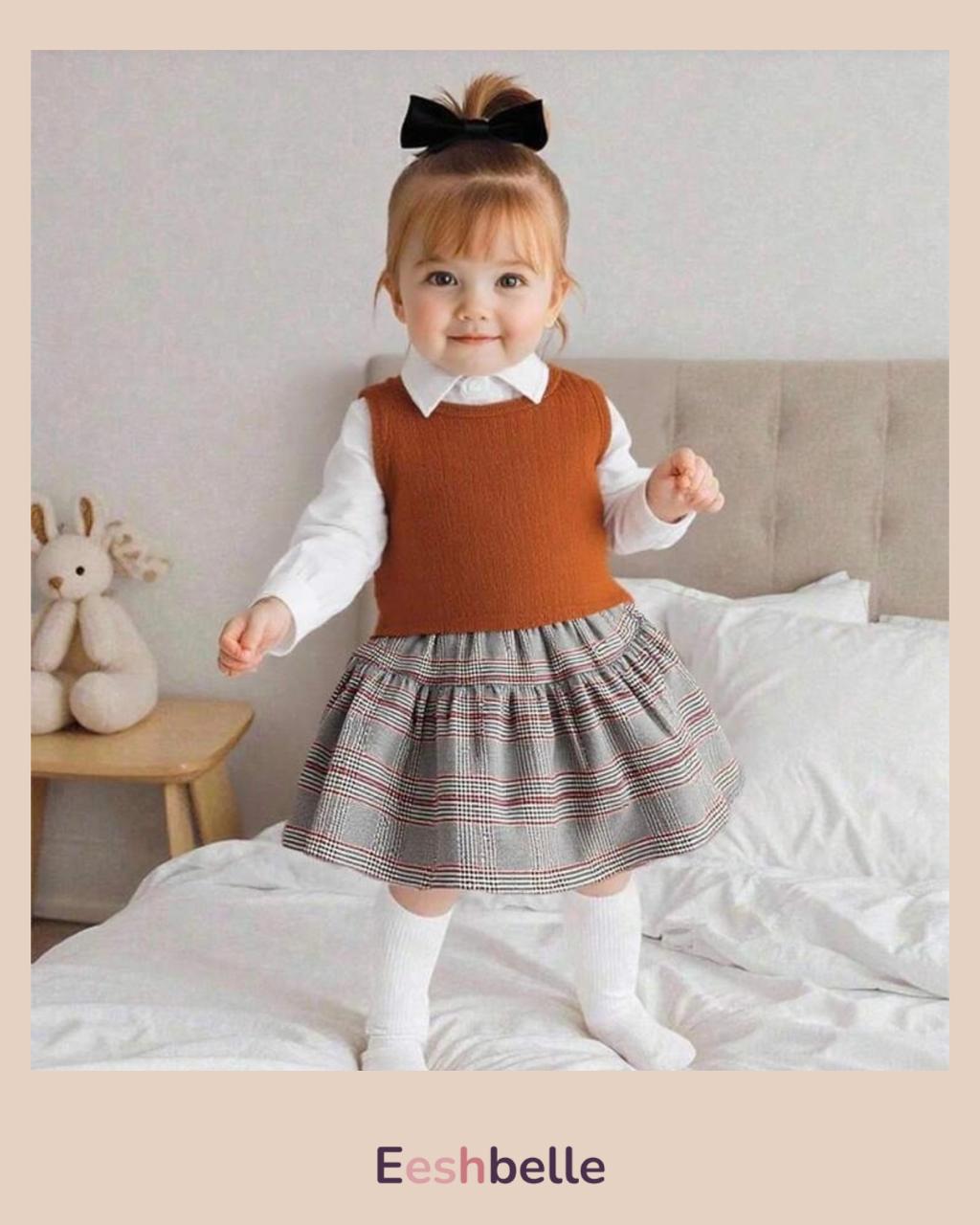 3pcs Baby Girls Elegant Outfit Set – Shirt, Vest & Skirt